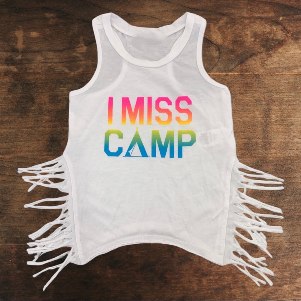 Girls “I Miss Camp” Fringe Tank Top